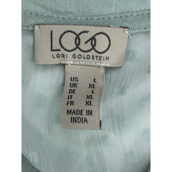 Logo Lori Goldstein L Blue Green Sleeveless Button Down Lace Ruffle Blouse - Picture 5 of 6